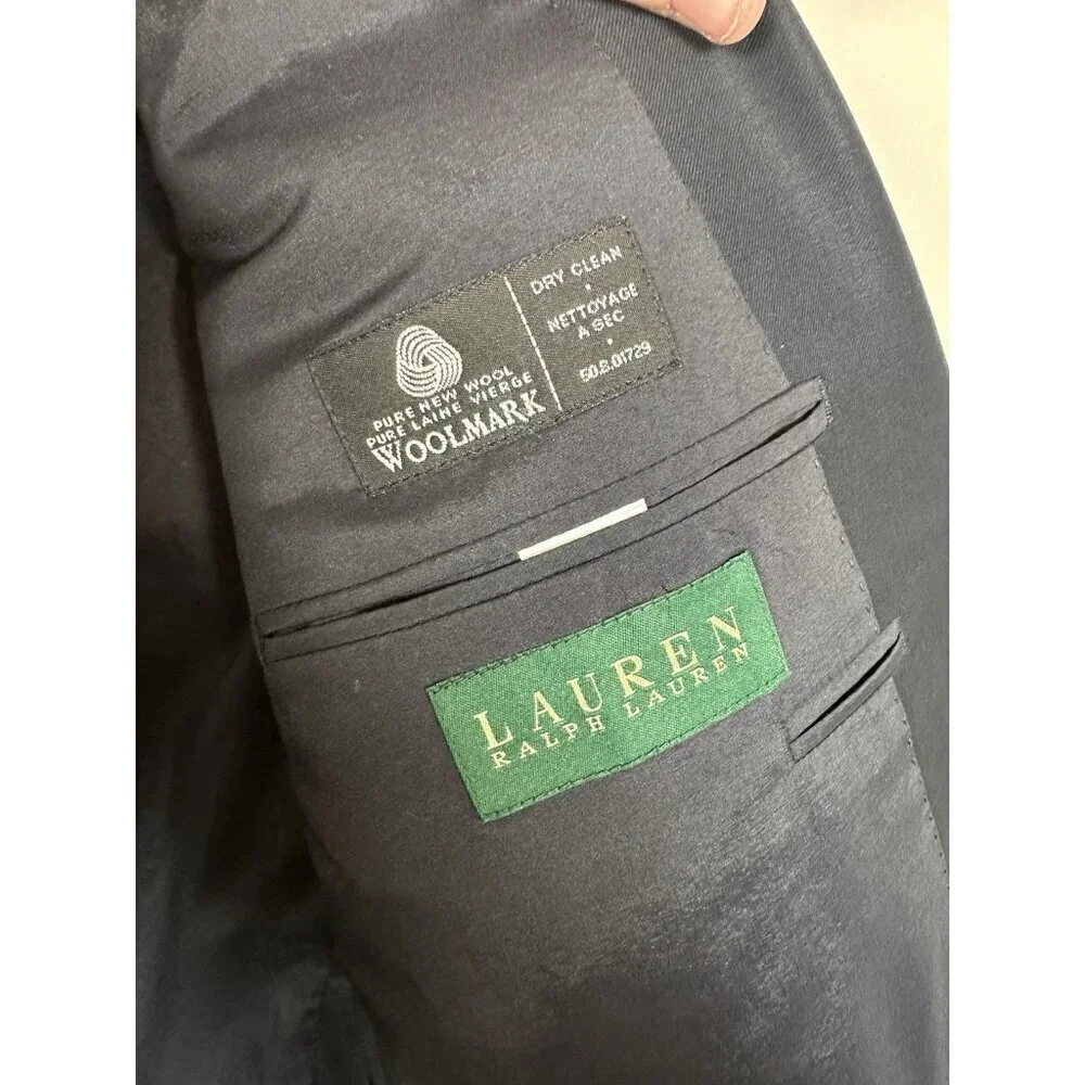 Lauren Ralph Lauren Blazer Jacket Mens Size 42L Wool Black Sport Coat